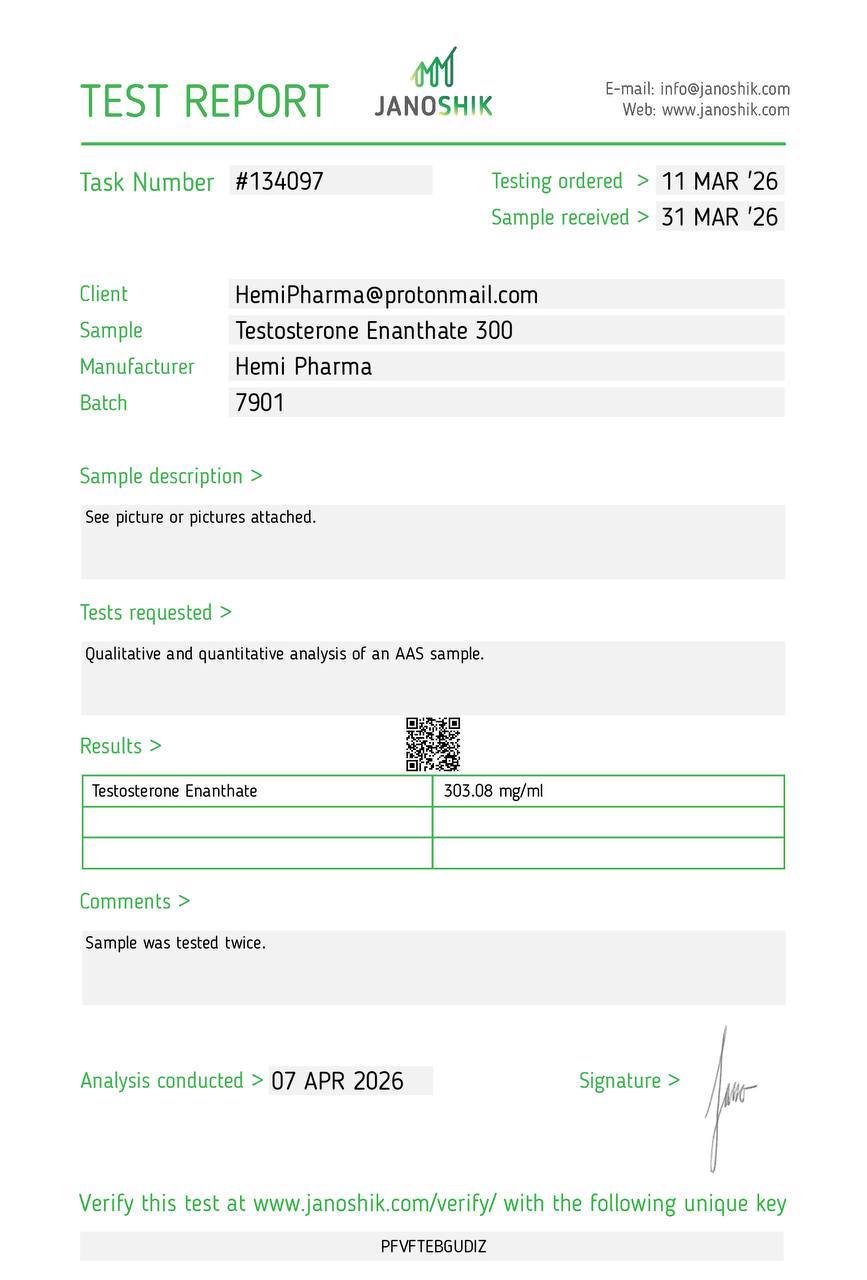 HEMI PHARMA – TESTOSTERONE ENANTHATE 300 (TEST E) 300MG/ML, 10ML 9