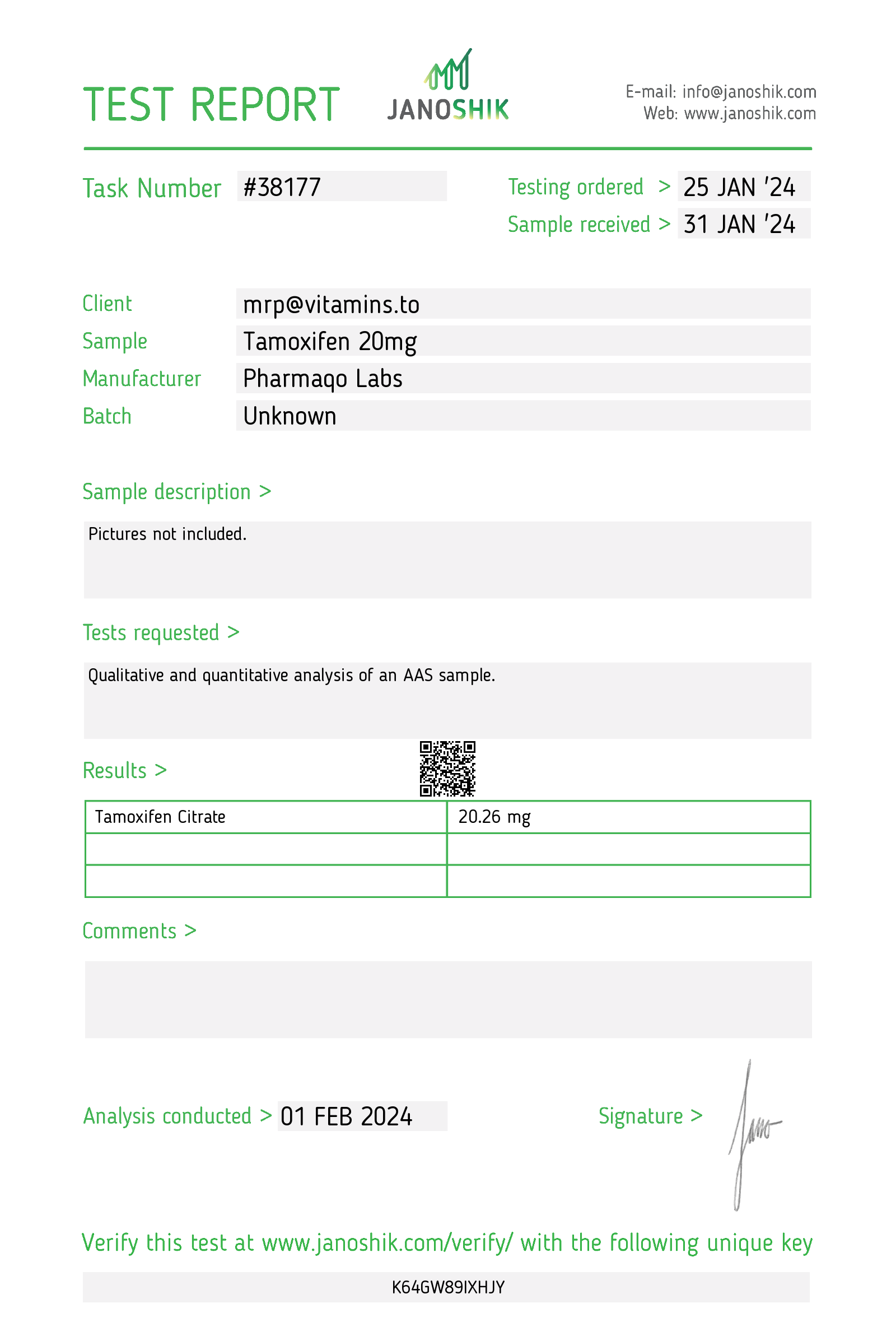 PHARMAQO LABS – TAMOXIFEN (NOLVADEX) 20Mg/Tab, 50Tabs 3
