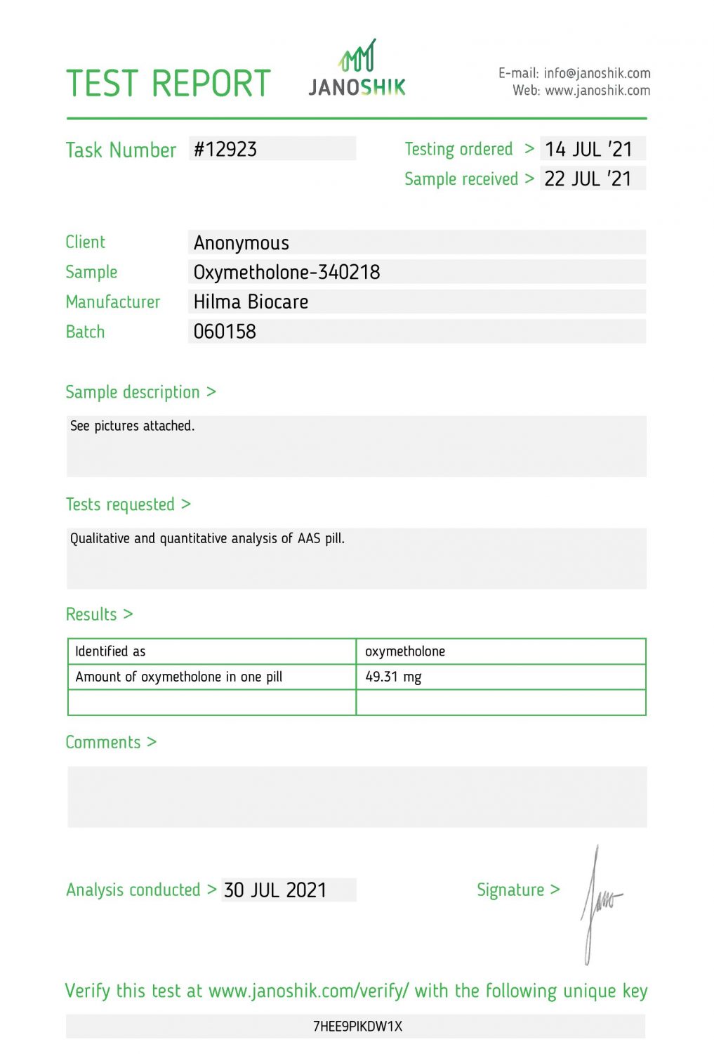 HILMA BIOCARE - OXYMETHOLONE (ANADROL, ANAPALON, NAPS) 50mg/tab 100 tabs 3