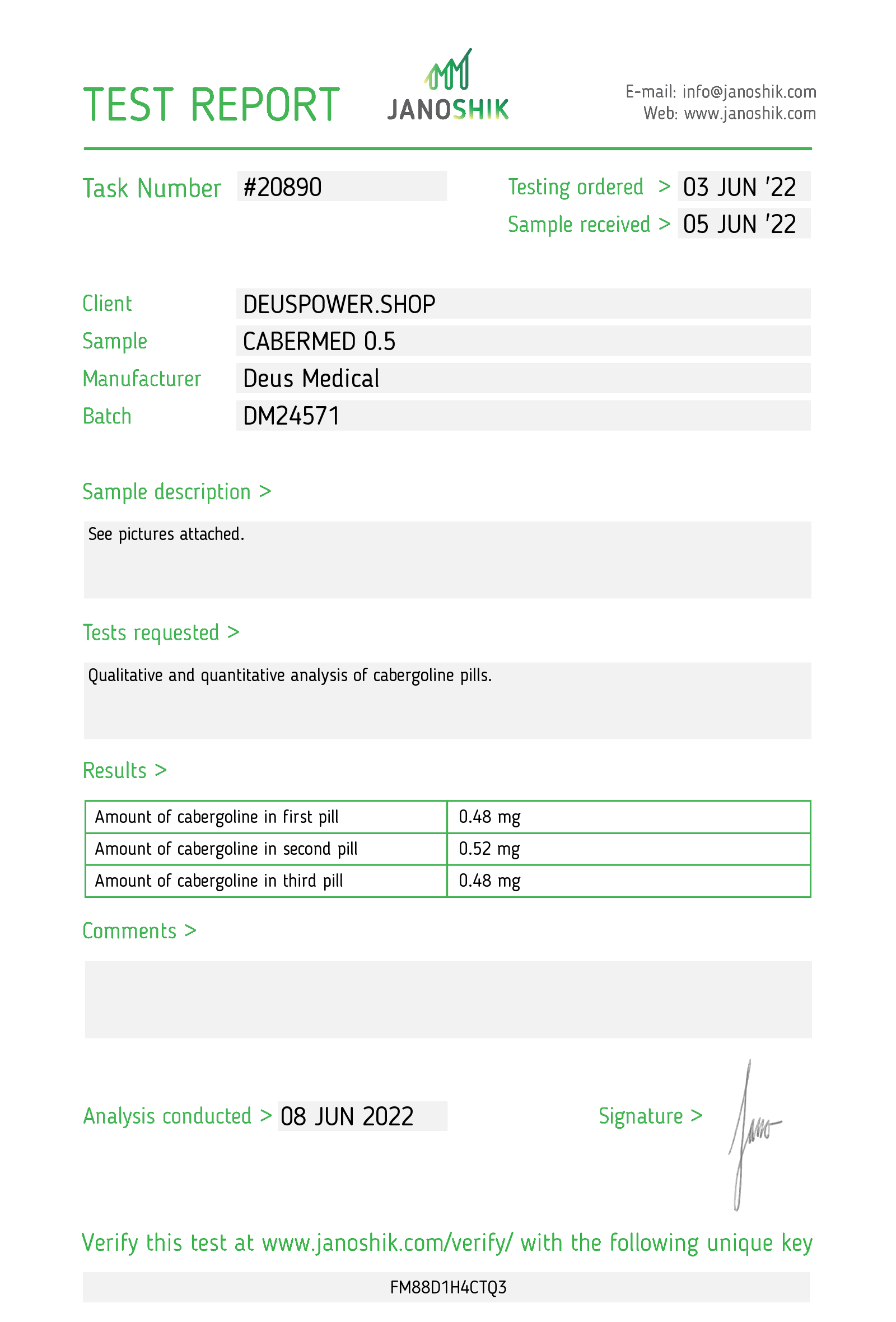DEUS MEDICAL – CABERMED 0.5 (CABERGOLINE, CABER) 0.5mg / 50 tabs 3