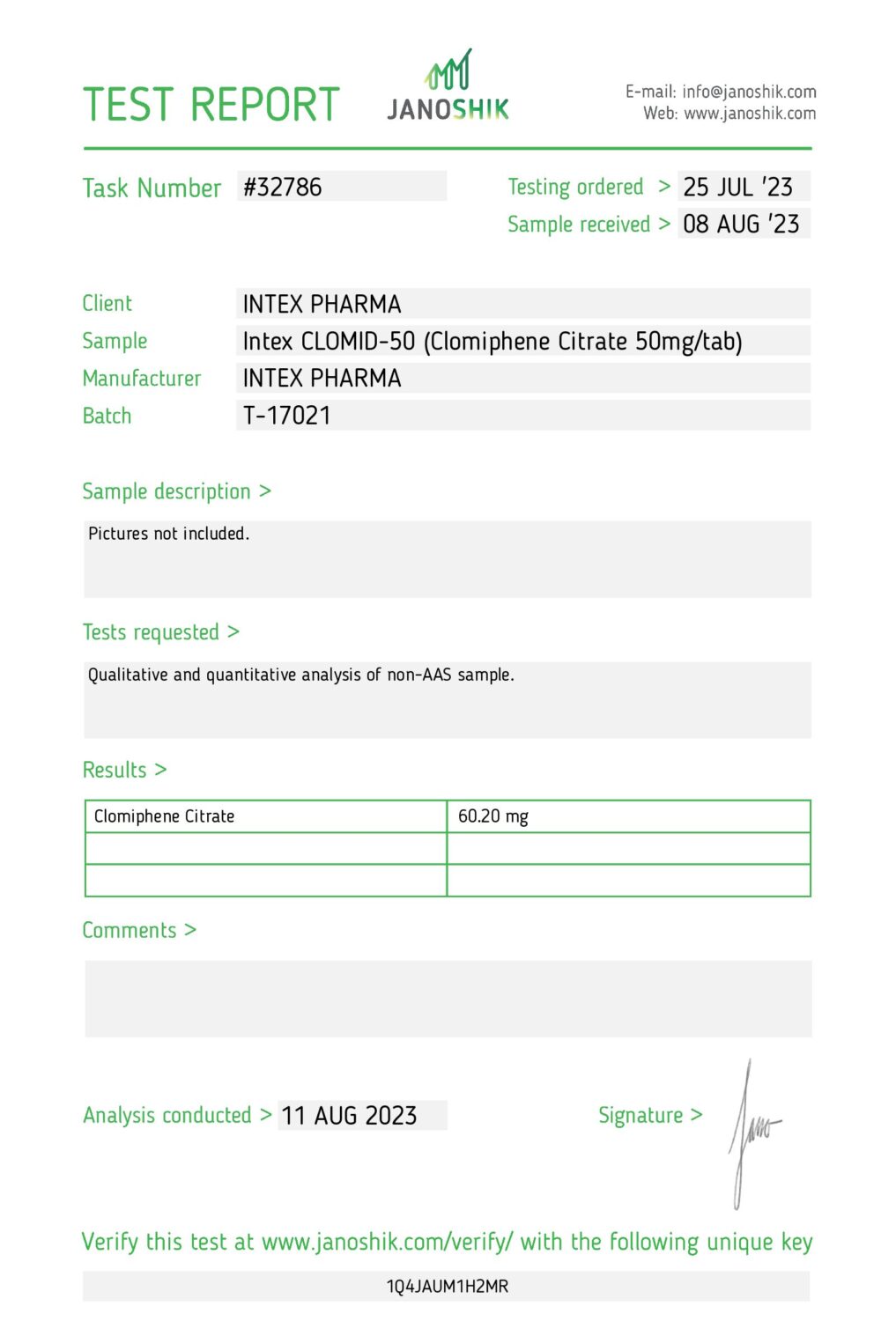 INTEX PHARMA – CLOMID-50, 50mg / 60 tabs 3