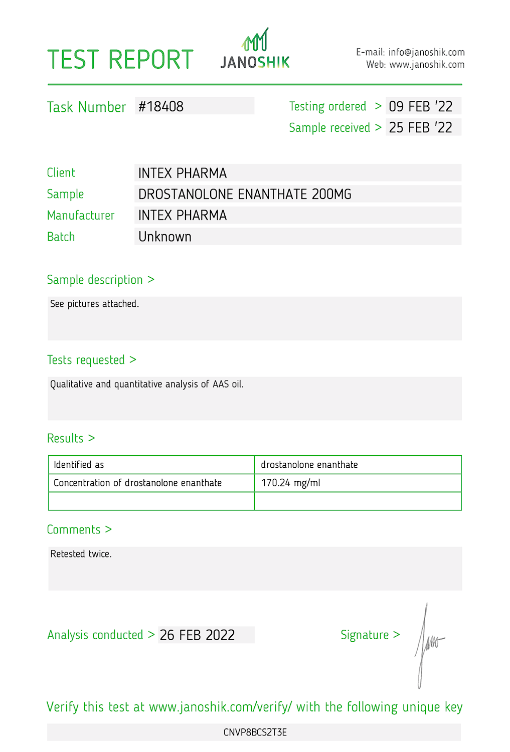 INTEX PHARMA - INTEX MAST E-200 (MASTERONE ENANTHATE, DROSTANOLONE) 200 mg/ml 5