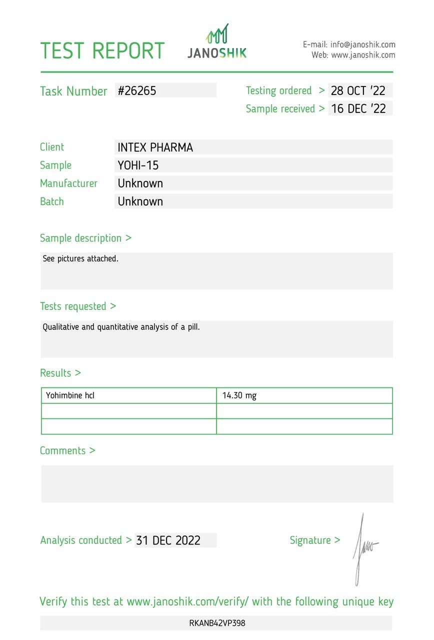 INTEX PHARMA - YOHIMBINE (YOHIMBINE HYDROCHLORIDE) 15mg/60tabs 5