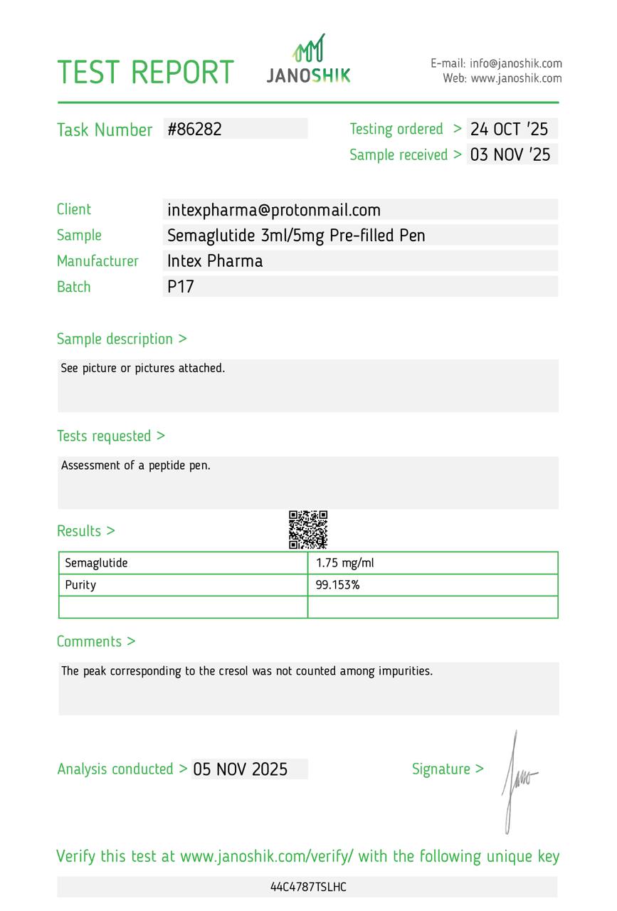 INTEX PHARMA – SEMAGLUTIDE (OZEMPIC), READY TO USE PEN, 5mg/3ml (1.66mg/ml) 3