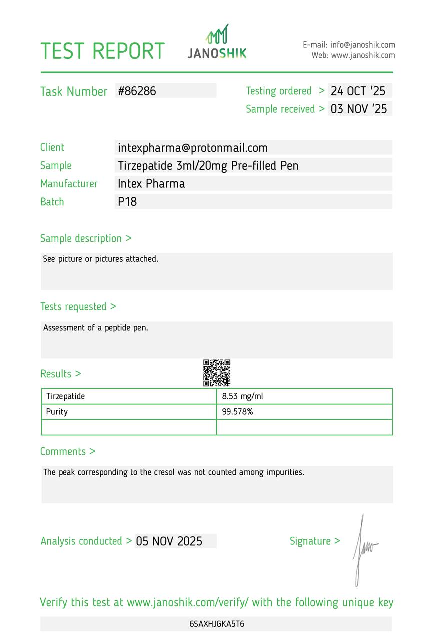 INTEX PHARMA – TIRZEPATIDE (MONJARO, MOUNJARO), READY TO USE PEN 20mg/3ml (6.66mg/ml) 3